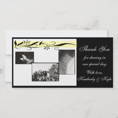 Yellow and black floral Wedding Thank you card Personalized Photo Card