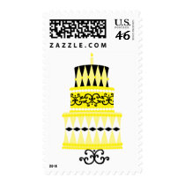 Yellow and Black Party Cake postage by trennea Yellow and Black Party Cake postage