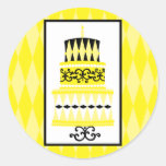 Yellow and Black Party Cake Round Sticker