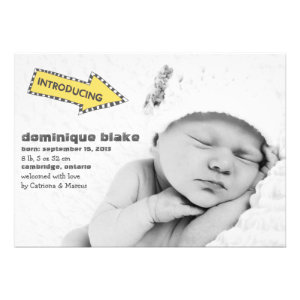 Yellow and Black Stripes Arrow Birth Announcement