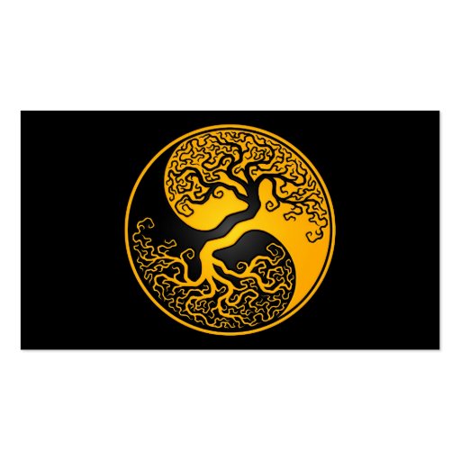 Yellow and Black Tree of Life Yin Yang Business Cards (front side)