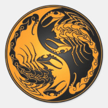 Yellow and Black Yin Yang Scorpions Round Stickers