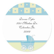 Yellow and Blue Baby Carriage Address Stickers sticker