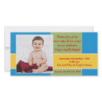 Yellow and Blue Birthday Boy Photo Card photo cards by Designdivaad Yellow and Blue Birthday Boy Photo Card photo cards