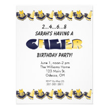 Yellow and Blue Cheerleader Birthday Invitation