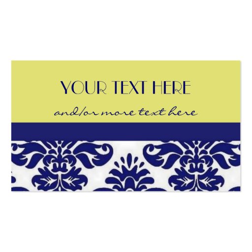 Yellow and Blue Damask Business Card (front side)