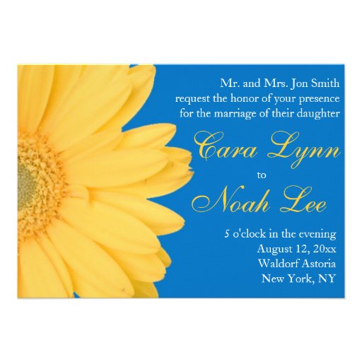 Yellow and Blue Gerber Daisy Wedding Invitation