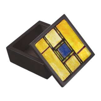 Yellow and Blue Glass Window Trinket Box Premium Keepsake Box