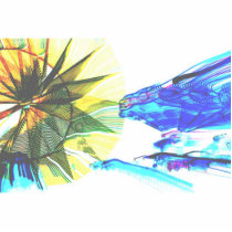 Yellow and Blue Zoomed Rides on White Abstract Photo Sculpture