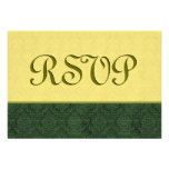 Yellow and Dark Green RSVP Damask Wedding C105M Invites at Zazzle