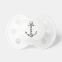 Yellow and Gray Anchor Beach Wedding Pacifier