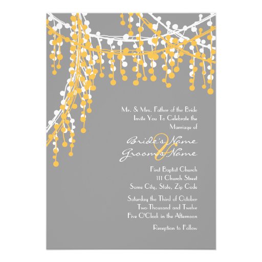 Yellow and Gray Beaded Wedding Invitation