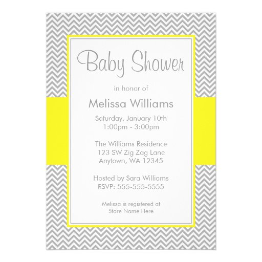 Yellow and Gray Chevron Baby Shower Invitations