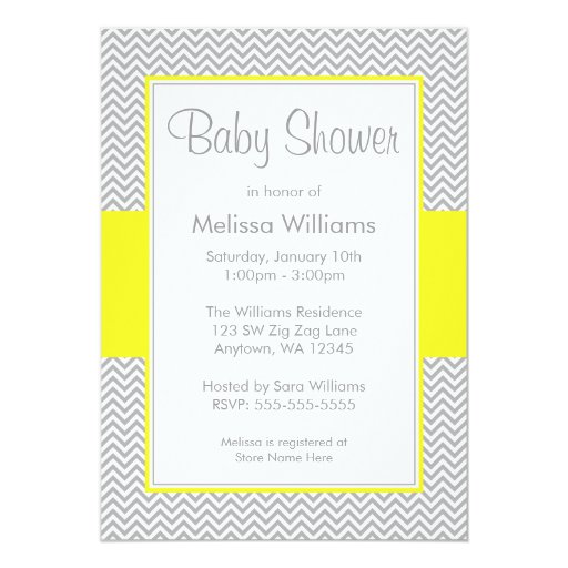 Yellow and Gray Chevron Baby Shower Invitations Custom Invitation