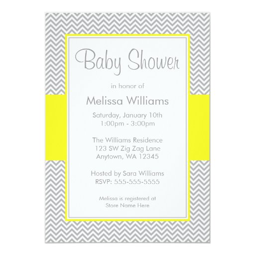 Yellow and Gray Chevron Baby Shower Invitations Custom Invitation Yellow and Gray Chevron Baby Shower Invitations Custom Invitation