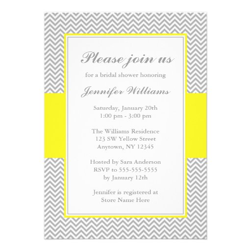 Yellow and Gray Chevron Bridal Shower Personalized Announcements