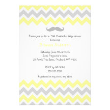 Yellow and Gray Chevron Milk Mustache Baby Shower Card