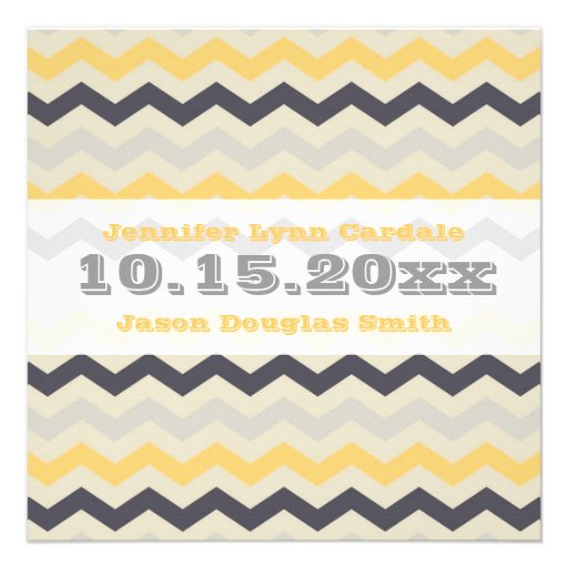 Yellow and Gray Chevron Stripe Wedding Invitations