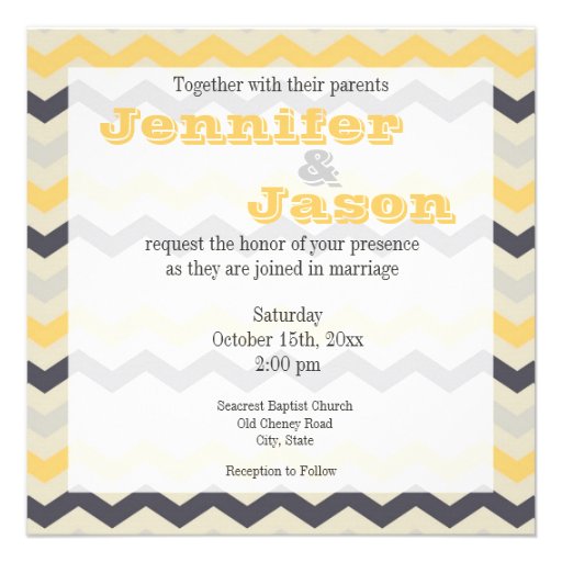 Yellow and Gray Chevron Stripe Wedding Invitations