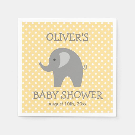 Yellow and gray cute elephant baby shower napkins Zazzle