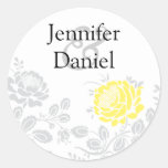 Yellow and Gray Damask Envelope Seal Sticker