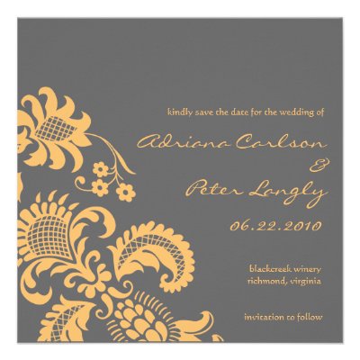 Yellow and Gray Damask Save the Date Custom Invitation
