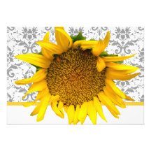 Yellow and Gray Damask  Wedding Announcement