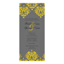 Yellow and Gray Damask Wedding Invitation