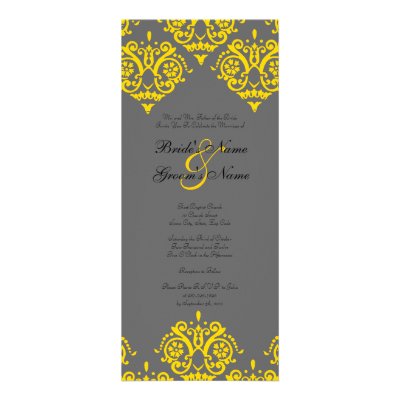 Yellow and Gray Damask Wedding Invitation