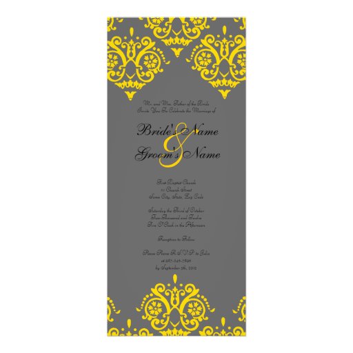 Yellow and Gray Damask Wedding Invitation