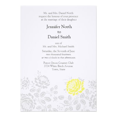 Yellow And Gray Damask Wedding Invitations