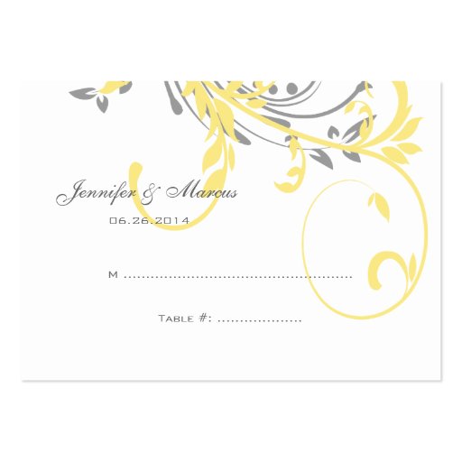 Yellow and Gray Double Floral Seating Card Business Card Templates (front side)