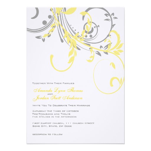 Yellow and Gray Double Floral Wedding Invitation