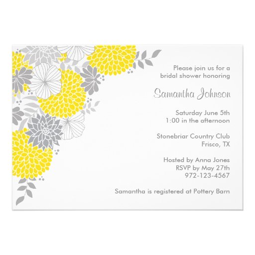 Yellow and Gray Floral Bridal Shower Invitations