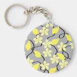 Yellow and Gray Flowers. Floral Pattern. Key Chains