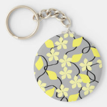 Yellow and Gray Flowers. Floral Pattern. Key Chains