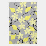 Yellow and Gray Flowers. Floral Pattern. Kitchen Towel