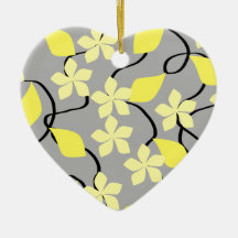 Yellow and Gray Flowers. Floral Pattern. Christmas Ornaments