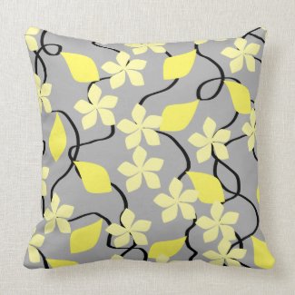 Yellow and Gray Flowers. Floral Pattern. Pillows