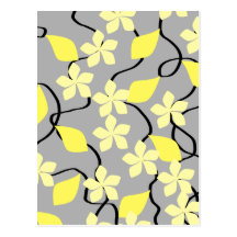 Yellow and Gray Flowers. Floral Pattern. Post Cards