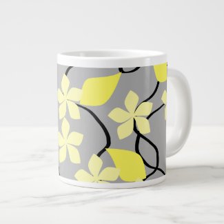 Yellow and Gray Flowers. Floral Pattern. Jumbo Mugs