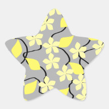 Yellow and Gray Flowers. Floral Pattern. Star Sticker