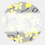 Yellow and Gray Flowers. Floral Pattern. Round Stickers