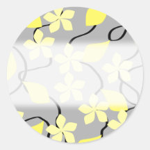 Yellow and Gray Flowers. Floral Pattern. Round Stickers