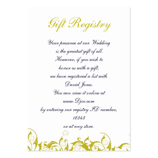 "yellow and gray"Gift registry  Cards Business Card (front side)