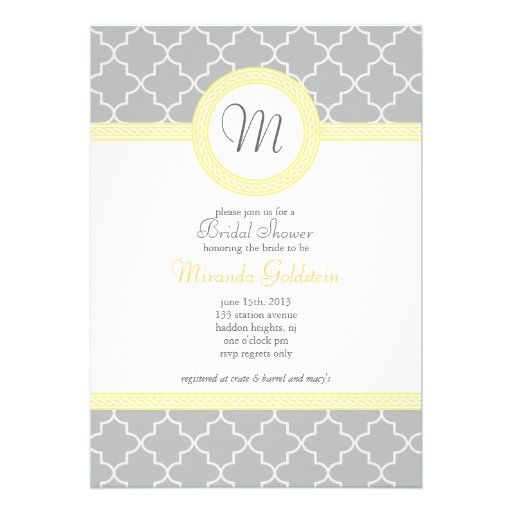 Yellow and Gray Monogram Shower Invitation