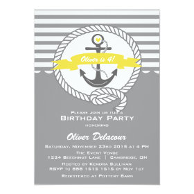 Yellow and Gray Nautical Kids Birthday Invitation 5