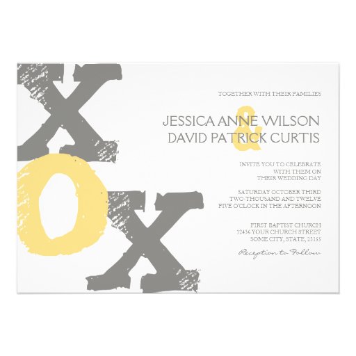 Yellow and Gray XOX Wedding Invitation