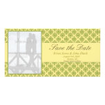 Yellow and Green Damask Photo Save the Dates Personalized Photo Card
