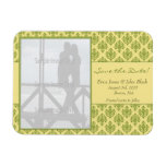 Yellow and Green Damask Photo Save the Dates Vinyl Magnet